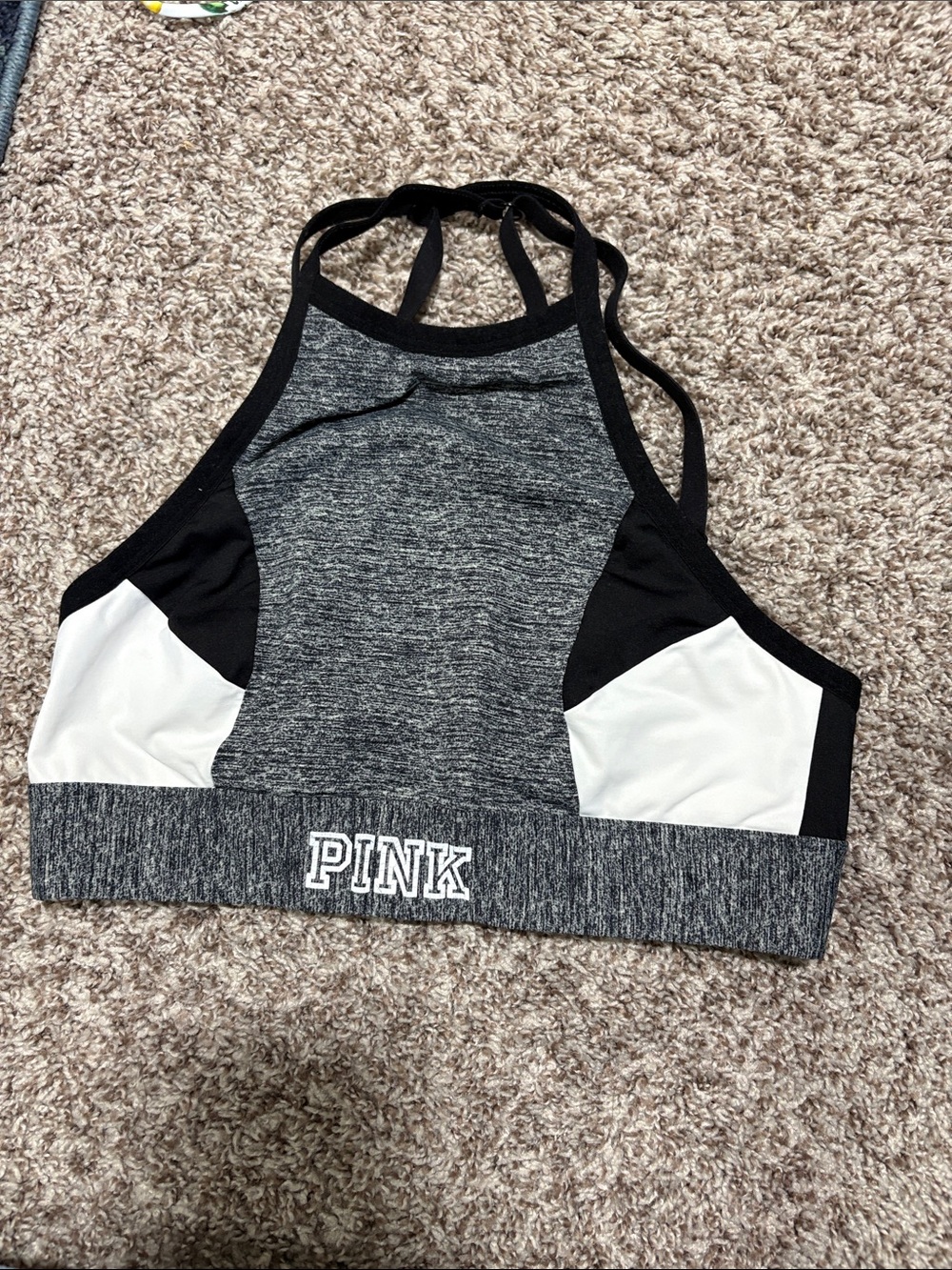 PINK Victoria's Secret Gray, Black & White High-Neck Sports Bralette